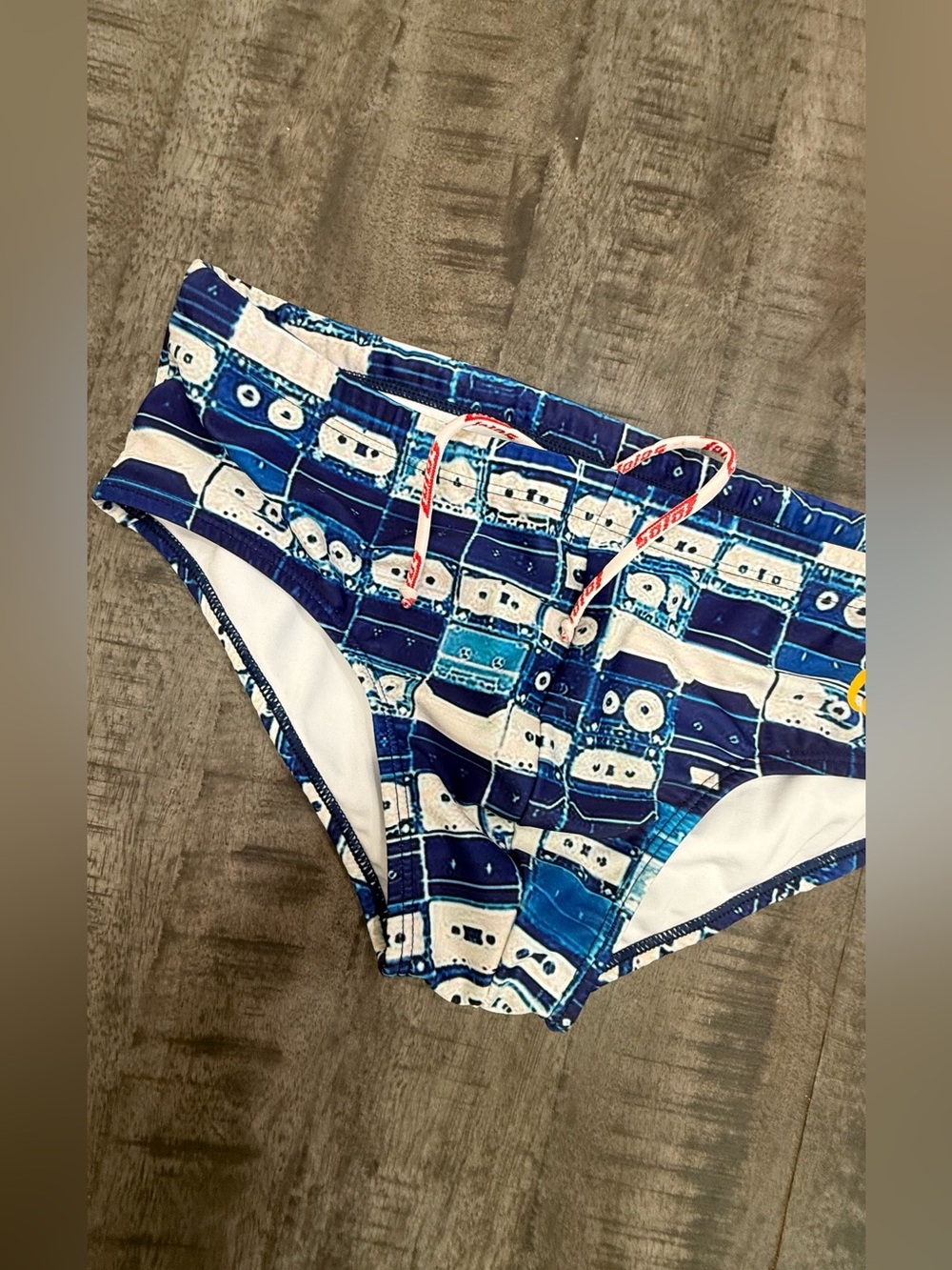 SAMPLE/Men's Blue Cassette Tape Swim Briefs